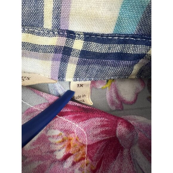 Soft Surroundings Medium Button Down Plaid & Embroidered Serena Boho Floral Top - Picture 15 of 15